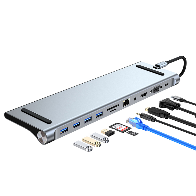 Free Shipping 1 Sample OK New Arrival Usb Adapter Usb Hub TYPE-C Male Interface HDM1 USB3.0 RJ45 VGA PD 11 in 1 Multi Ports Fast