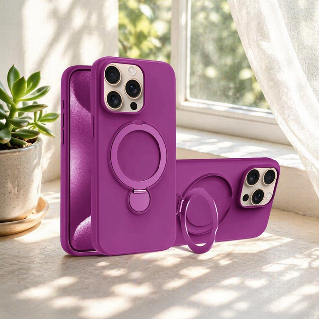 Wholesale Liquid Silicone Shockproof Phone Case for iPhone 17 16 15 14 Series Magnetic Ring Stand Matte Back Cover