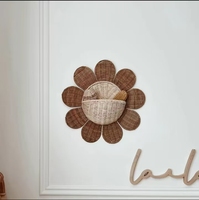 Panier de rangement mural en rotin nordique, adapté à la décoration de la maison et à la décoration de la chambre d'enfant, avec motif tournesol