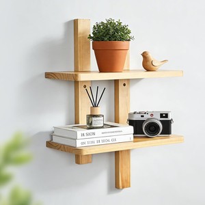 Wooden <b>Wall</b> Shelf 2 Tier Solid Wood <b>Hanging</b> Bookshelf For Living Room <b>Storage</b> Rack With Books And Decor - Product Image 1