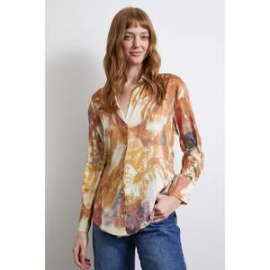 Chemise en satin à motif lilas pour femme, chemisier décontracté à boutons, à porter au quotidien - Product Image 2