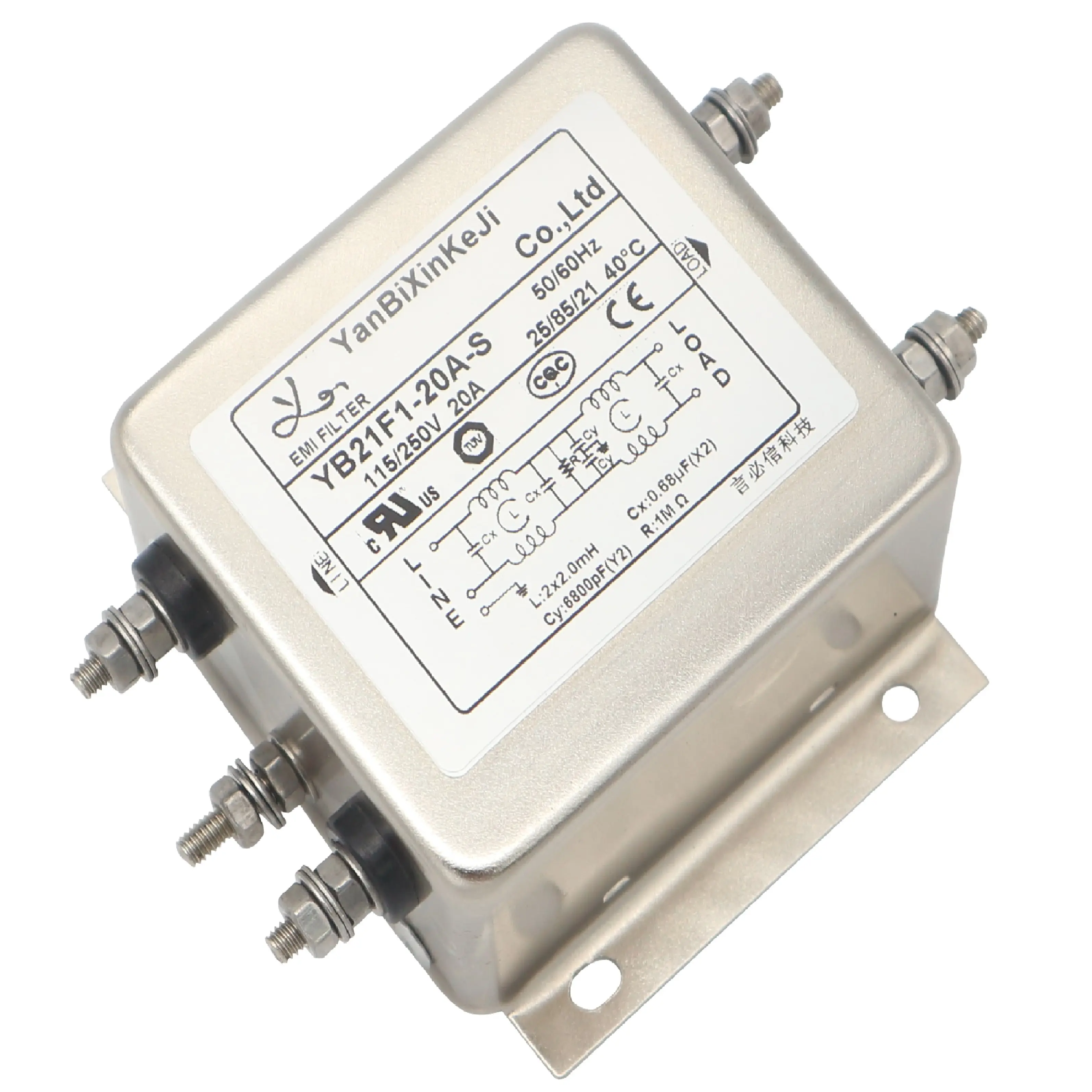 Yanbixin F1 20A 50 / 60HZ RFI EMI Electrical Power Filter for Equipment