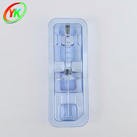 Seringue en verre transparente de 1 ml avec pièces détachées, piston à butée personnalisée, et boîte blister scellable en papier DuPont