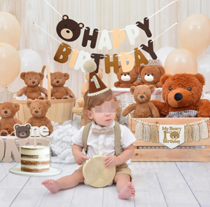 Décorations pour fête prénatale et <span class=keywords><strong>1er</strong></span> anniversaire sur le thème de l'ours : Bannière vintage suspendue, drapeaux pour <span class=keywords><strong>chaise</strong></span> haute, guirlande de pompons, chapeau 'UN' et décorations de gâteau 'Cupcake' - Product Image 5