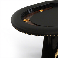 Table de jeu Texas Hold'em ovale noire en PU avec accents dorés, design stable pour villa, club, loisirs