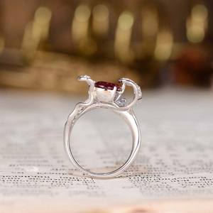 Bagues de mode en argent sterling avec rubis ovales de 2 carats cultivés en laboratoire, pierres précieuses de synthèse, matériau principal silicone - Product Image 4