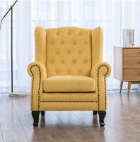 Meubles d'intérieur rétro classique, canapé simple de détente tufté, chaise à aile moderne à haut dossier