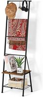 Étagère échelle décorative marron rustique avec crochets, style ferme, support autoportant en métal pour couvertures et serviettes, rangement pour salon