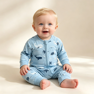 Combinaison bébé à manches longues en fibre de bambou, fermeture éclair, pyjama pour nourrisson, finition à volants, pyjama doux pour nouveau-né et tout-petit - Product Image 5