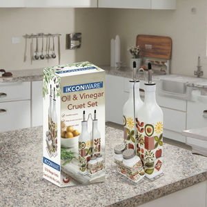 Juego de vinagreras de aceite y vinagre de vidrio para comedor de cocina con vertedor de acero inoxidable, pimentero de Metal con tapa de coctelera, caja empaquetada - Product Image 3