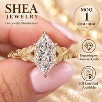 Bague de fiançailles solitaire en or jaune massif 10K/14K/18K avec diamant de laboratoire taille hexagonale 0,5-3 carats, motif feuille personnalisé, certifié IGI VS VVS