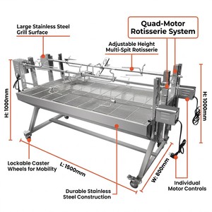 Grill rotatif <span class=keywords><strong>professionnel</strong></span> à 4 moteurs pour agneau, rôtissoire verticale automatique, usage commercial et industriel, capacité 85 kg - Product Image 1