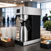 Machine à café professionnelle en acier inoxydable avec écran tactile, remplissage automatique et manuel, et fonction thermos.