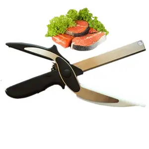 2合1聪明的不锈钢厨房剪刀智能食品切碎机，带有用于水果蔬菜肉类的内置切菜板
