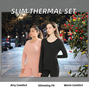 Winter Autumn Women's A-Grade Slim Fit Thermal <b>Underwear</b> <b>Set</b> Neck Thin 2-Piece Large Size Breathable Knitted Spandex/Cotton - Product Image 2