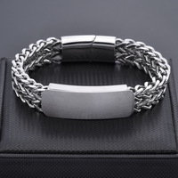 Bracelet punk pour homme, carré, double couche, acier inoxydable, hip-hop, fermoir magnétique, modèle Y20, gravure laser