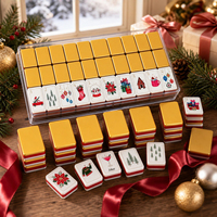 Jeu de tuiles de mahjong sur le thème de Noël américain, tuiles de mahjong imprimées avec des éléments de Noël en dessin animé, pour collection ou cadeau