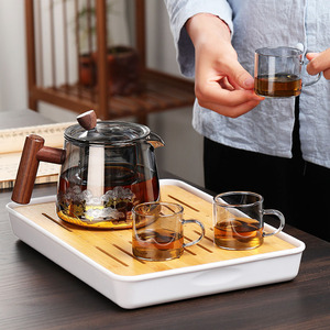 Juego de tetera para el hogar al por mayor, tetera con mango de madera gris humo de alto borosilicato, 500ml, 750ml - Product Image 2