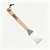 Ensemble d'outils de barbecue portables en acier inoxydable avec manche en bois de hêtre |   Accessoires de barbecue en plein air, spatule en bois massif