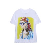 T-shirt décontracté d'été pour femme, en coton respirant, imprimé numérique écologique, manches courtes, col rond, coupe classique, 2024