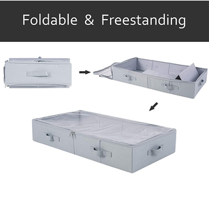 Best Selling Linen <strong>Fabric</strong> Foldable Organizer Clear PVC Lid <strong>Underbed</strong> <strong>Storage</strong> for Clothes Bags Handles Sewing for Wardrobe - Product Image 4