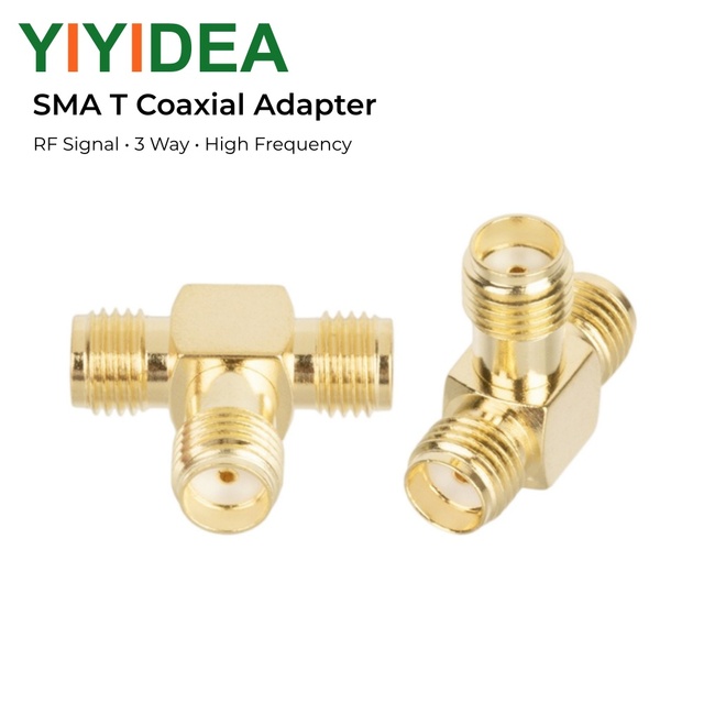 Gold Plated SMA-Type RF Coaxial Adapters Female-Female 50Ohm Low Loss Connectors T-Type 90-Degree Bulkhead Mount DC-6GHz