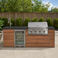 Ensemble de meubles de cuisine d'extérieur en acier inoxydable 304 avec réfrigérateur, barbecue, évier et auvent en alliage d'aluminium