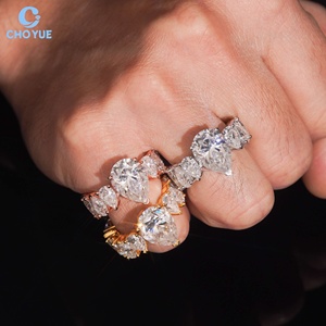 Luxury Wedding Pear Moissanite Band <b>Iced</b> Out Solid Sterling Silver 925 Hip Hop Jewelry VVS Moissanite Diamond Band <b>Ring</b> - Product Image 1