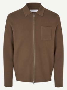 Sweat-shirt en laine mérinos pour <span class=keywords><strong>homme</strong></span>, fermeture éclair intégrale, manches longues, col et poche, marron - Product Image 2