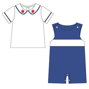 Abiti estivi per bambini in cotone Applique di ritorno a scuola con ricamo blu scuro - Product Image 4