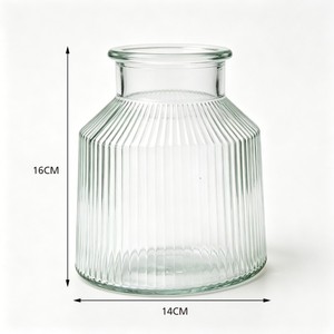 Vase à fleurs en verre cannelé, vase de table décoratif givré, centre de table à large ouverture côtelé pour la décoration de la maison, des mariages et des événements - Product Image 5