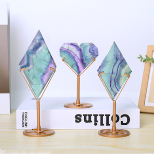 Venta al por Mayor de Adornos de Cristal Feng Shui de Alta Calidad, Rebanada de Fluorita Arcoíris en Forma de Diamante - Product Image 1