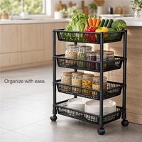 Chariot de rangement roulant avec paniers en maille ouverte, conception ventilée en fil métallique, chariot pour collations, fruits, légumes, cuisine et maison
