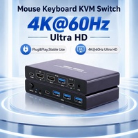Commutateur KVM de bureau 2 ports USB 3.0 HDMI 4K60Hz pour 2 PC, partage d'un seul moniteur et d'un clavier/souris/imprimante