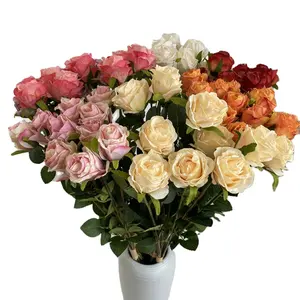  Vente en gros de bouquet de roses bulgares à 10 têtes de fleurs artificielles à bords brûlés pour la maison, les mariages et les fêtes