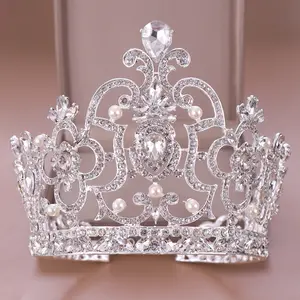 Luxury Silver Tiaras And Crowns For Women Crystal Pearls Hair Jewelry Queen Diadems Bridal Headbands Wedding Hair Accessories