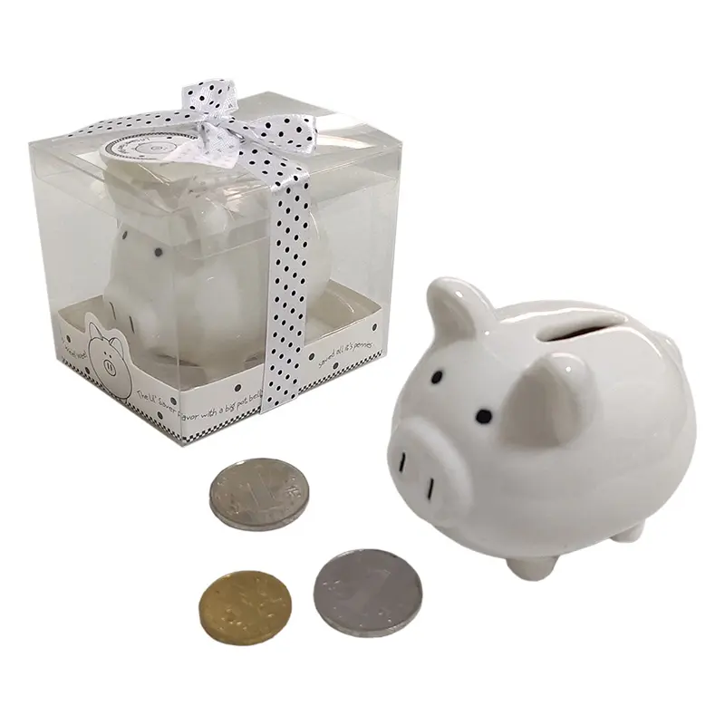 Ywbeyond Ceramic Mini-Piggy Bank in Gift Box with Polka-Dot Bow Baptism Favors Indian Baby Shower Return Gifts