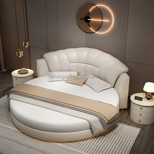 Juego de Cama King de Diseño Moderno, Estilo Crema, Tapizado en Cuero Suave, Estructura de Madera de Pino, Panel de Madera Contrachapada, Camas Tapizadas Populares para Dormitorio y Hotel - Product Image 5