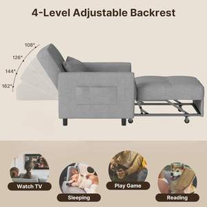 Multifunctionele bank, slaapbank, stoel 3-in-1, om te bouwen tot een uittrekbare eenpersoons slaapstoel met verstelbare rugleuning - Product Image 3