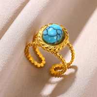 Cincin Terbuka Berlapis Emas Tembaga Zirkon Warna-warni Gaya Baru Tahan Air Geometri Tidak Beraturan Cincin Mewah Ringan yang Dipersonalisasi