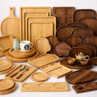 Plateau de service en bois d'acacia sur mesure, plateau en bois, plats de service, assiettes, plateau de service en bambou pour le café