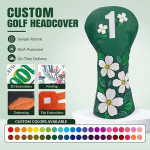 Personalized Embroidered Floral Golf Headcovers PU Leather Golf Head Cover Plush Inner Lining Golf <b>Driver</b> <b>Headcover</b> - Product Image 1