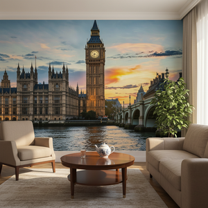 Papier peint mural auto-adhésif imperméable avec paysage de la ville au coucher du soleil, pont de Westminster, Big Ben, pour la décoration murale - Product Image 1