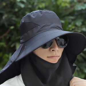 Chapeau de soleil pour activités de plein air (surf, randonnée, camping, plage), chapeau de pêcheur avec masque facial et protection de nuque, chapeau à large bord type baril - Product Image 6