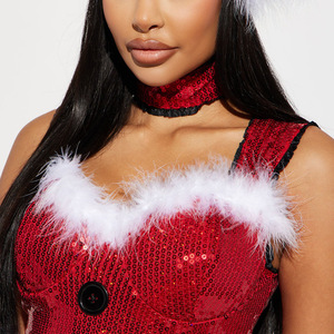 Kadınlar için klasik seksi pullu Santa elbise kırmızı noel elbise aksesuarları ile 3 adet Santa noel iç çamaşırı - Product Image 4