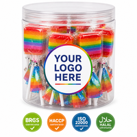 Sucette carrée arc-en-ciel en couches, bonbon dur aux fruits, OEM, marque privée, logo personnalisé, couleurs vives, cadeau de fête d'anniversaire pour enfants, sucré