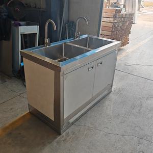 상업용 스테인레스 스틸 201/304 이중 볼 싱크대, 레스토랑용 헤비듀티 테이블 컴파트먼트 세척 싱크대 캐비닛 - Product Image 1