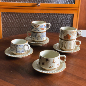 300ml Retro Ceramic Coffee <b>Cup</b> and Sacuer Porcelain Latte <b>Cup</b> Vintage Tea <b>Cup</b> <b>Set</b> - Product Image 5