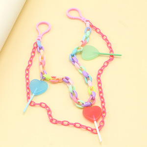 Cadena de cintura de plástico de doble capa con diseño de piruleta de corazón de melocotón, estilo casual urbano, joyería hip hop, decoración con colgante - Product Image 4