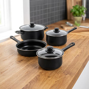 Set di Pentole Antiaderenti Gibson Home Chef Du Jour in Acciaio al Carbonio, 7 Pezzi, Colore Nero - Product Image 2